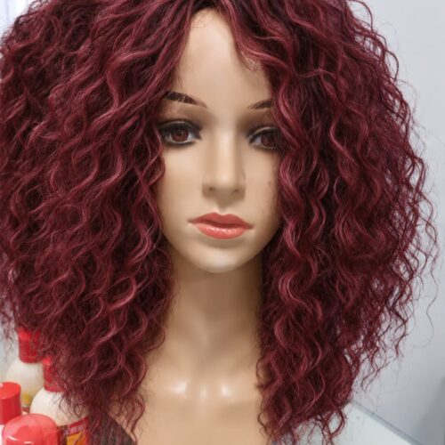 10 Afro Wigs 40cm - 39 - burgundy