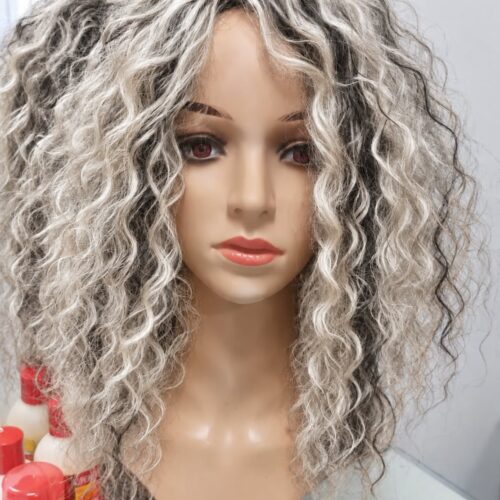 12 Afro Wigs 40cm - 41 - silver + black highlights