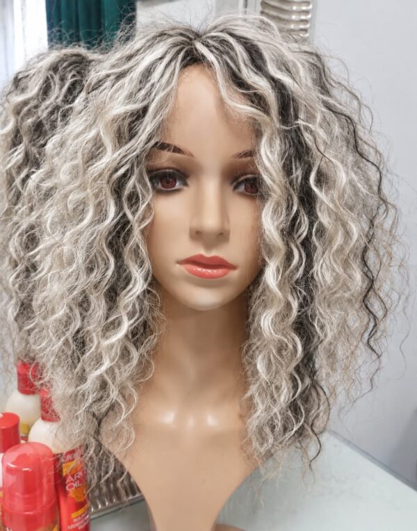 Afro Wigs 40cm - 41 - silver + black highlights