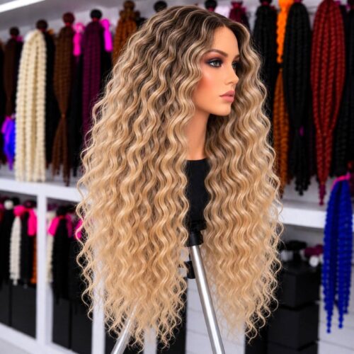 Afro Wigs - 75 - warm blonde + black roots