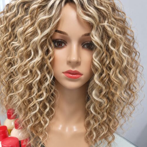 Afro Wigs 40cm - 35 - three shades of blonde with regrowth